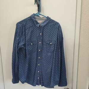Forever 21 Blue Button-Down Shirt with White Dots